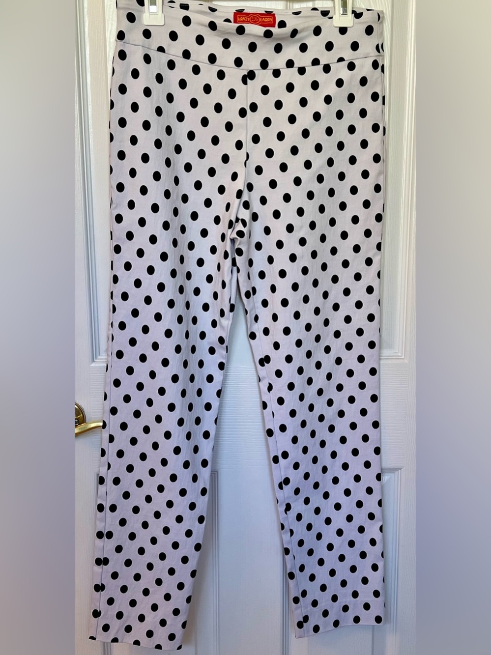NWOT Krazy Larry Black & White Polka Dot Straight Stretch Pants women’s Sz 10